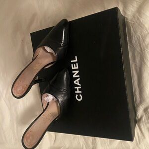 CHANEL Elegant Black Leather Clogs authentic